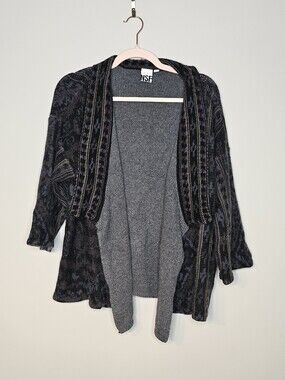 NSF Open Front Cardigan Wool Cashmere Blend Size Small Gray Abstract Soft Cozy